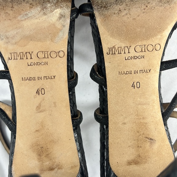 JIMMY CHOO
Summit Black Glitter Cage Sandals Size 40